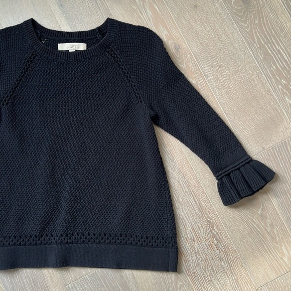 LOFT Black Knit Sweater with Ruffle Sleeves - Picture 3 of 5